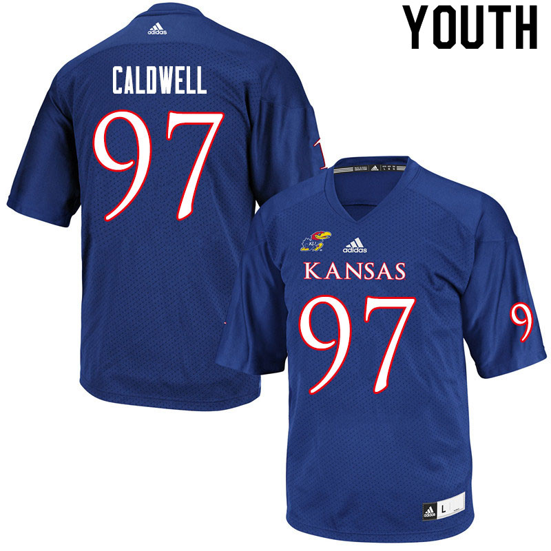 Youth #97 Kenean Caldwell Kansas Jayhawks College Football Jerseys Sale-Royal - Click Image to Close